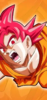 Vibrant anime character with red hair and orange outfit, expressing high energy.