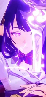 Anime character with vibrant purple effects.