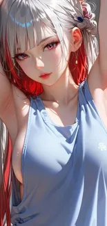 Anime character with vibrant colors and detailed design in blue attire.