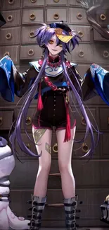 Anime character with vibrant attire stands boldly.