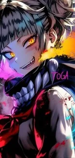 Anime character with vibrant colors background.