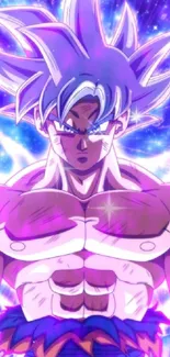 Colorful anime character with vibrant purple and blue aura.