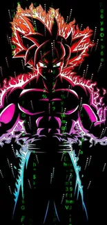 Fiery anime character with neon effects and digital art style.