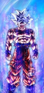 Anime character with vibrant blue energy background.