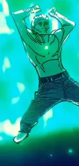 Anime character surrounded by vibrant green and blue energy.