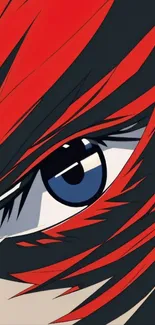 Anime eye wallpaper with red and black design, bold and vibrant.