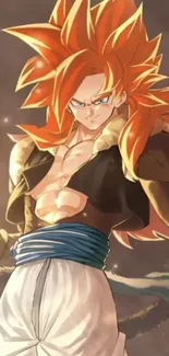 Anime fighter with vibrant orange hair and dynamic pose.