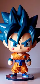 Anime figure with bold blue and orange colors in dynamic pose.