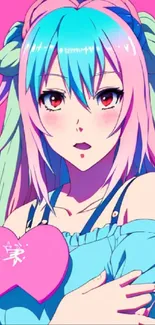 Anime girl with vibrant pink and blue hues in dynamic design.