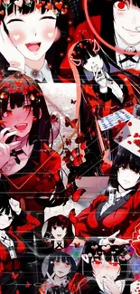 Anime girl collage in vibrant red and black hues.