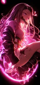 Anime girl with vibrant pink glowing aura.