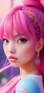 Anime girl with pink hair and accessories, vibrant digital art.