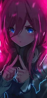 Anime girl with pink hair in neon pink and blue tones.