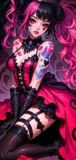 Anime gothic woman in vibrant attire