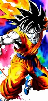 Anime hero with vibrant colored background showing dynamic pose.