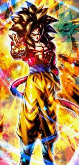 Dynamic anime hero in vibrant fiery background.