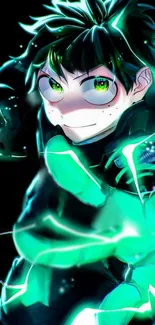 Anime hero with neon green energy