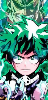 Vibrant anime hero with electric green effects. Perfect for fans.