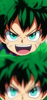 Anime hero with intense green aura.