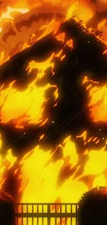 Anime house in flames with intense fiery background.