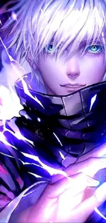 Anime character surrounded by vibrant lightning.