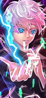 Anime character with lightning and vibrant colors on a mobile wallpaper.