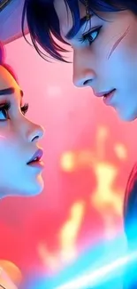 Vibrant anime illustration with a romantic theme.