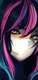 Anime girl with multicolored hair wearing a mask.