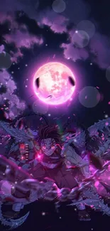 Anime wallpaper with vibrant purple moonlit scene.