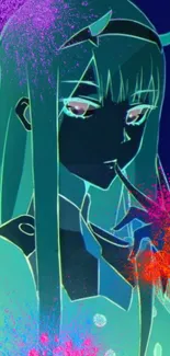 Anime girl wallpaper with neon colors and artistic, vibrant design.