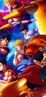 Dynamic anime characters in cosmic battle scene wallpaper.