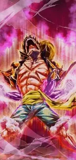 Anime character in a burst of pink energy and vibrant colors.