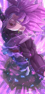 Anime character emanating vibrant purple energy in dynamic wallpaper.