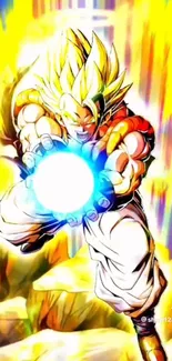 Anime character unleashing powerful energy attack with vibrant colors.