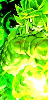 Dynamic anime character with bright green energy in vibrant wallpaper.