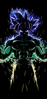 Anime character with glowing aura and black background.