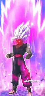 Anime character enveloped in vibrant pink and purple energy aura.