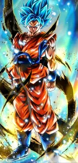 Dynamic anime character with vibrant colors in an energy-filled pose.