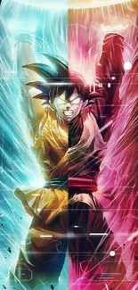 Anime character releasing vibrant energy in dynamic colors.