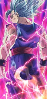 Anime character radiating electric power with vibrant colors.