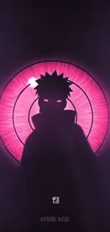 Anime character silhouette with purple neon background glowing.