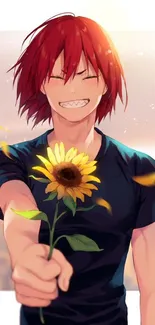 Anime character with sunflower offering vibrant energy.