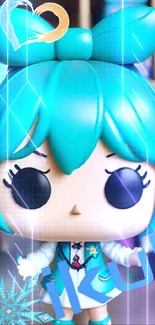 Cute anime figurine with teal highlights and vibrant design.