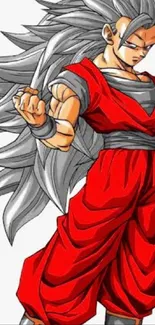 Anime warrior in vibrant red outfit with dynamic pose.