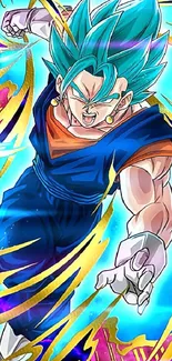 Vibrant anime warrior in action with dynamic energy bursts on mobile wallpaper.