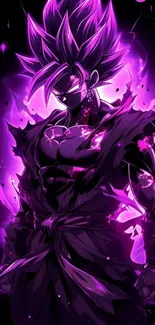 Anime warrior with vibrant purple aura and glowing energy.