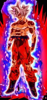 Anime warrior with red aura in vibrant wallpaper