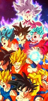 Vibrant anime warriors in action with dynamic colors and energy effects.