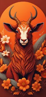 Vibrant antelope with floral design in burnt orange hues