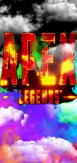 Vibrant Apex Legends wallpaper with colorful clouds and bold text.